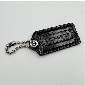 Coach Single Sided Black Hangtag Silver Ball Chain Shiny 2.5x1.25" Large Charm